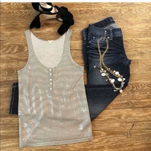 Jcrew xs grey and cream striped sequenced tank